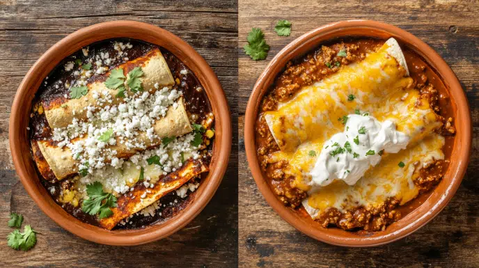 mexican vs tex-mex food comparison enchiladas authentic versus american style side by side