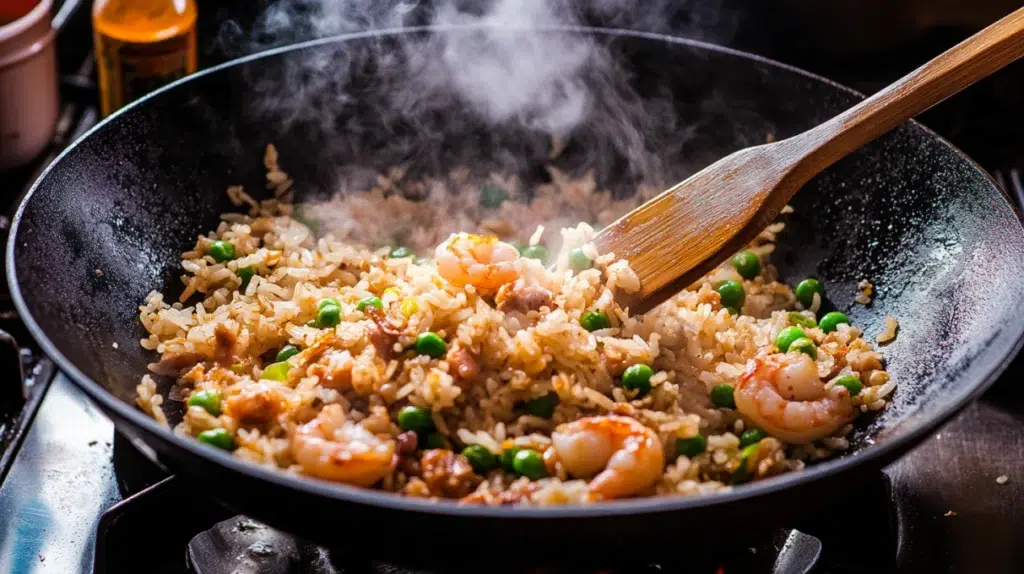chinese fried rice in the wok