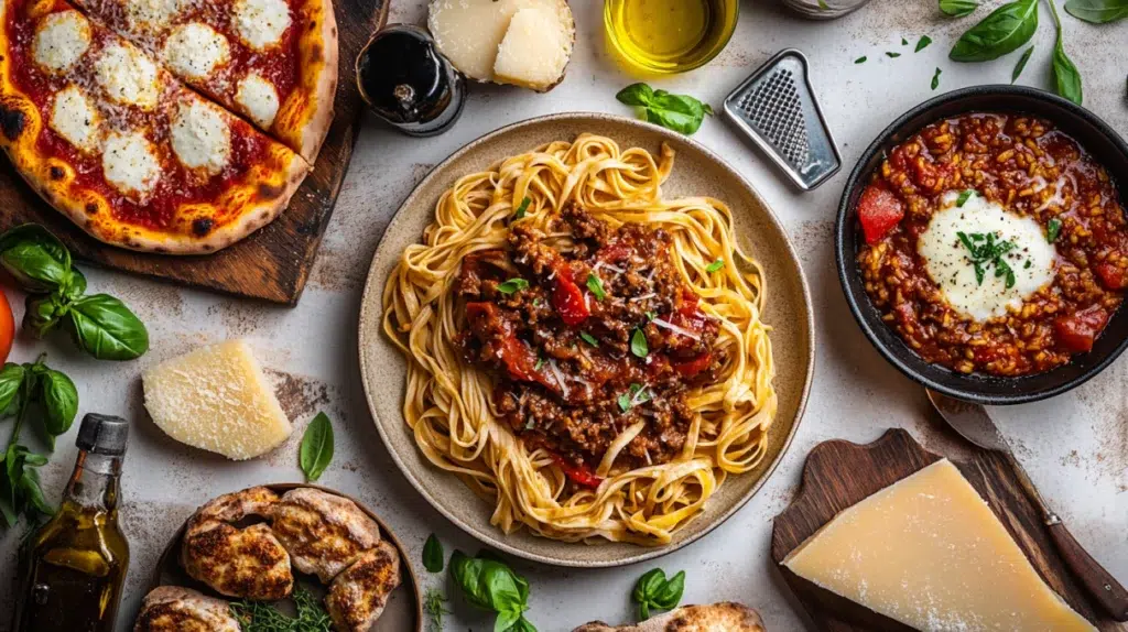 italian recipes spread with tagliatelle bolognese risotto pizza ossobuco and parmigiano