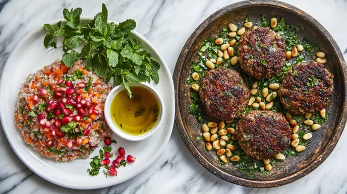lebanese vs syrian food comparison kibbeh nayyeh and baked syrian kibbeh side by side