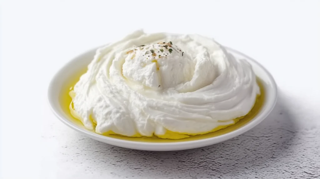 labneh recipe creamy middle eastern strained yogurt dip on wide plate with olive oil pooled in center za'atar pomegranate seeds and warm pita bread