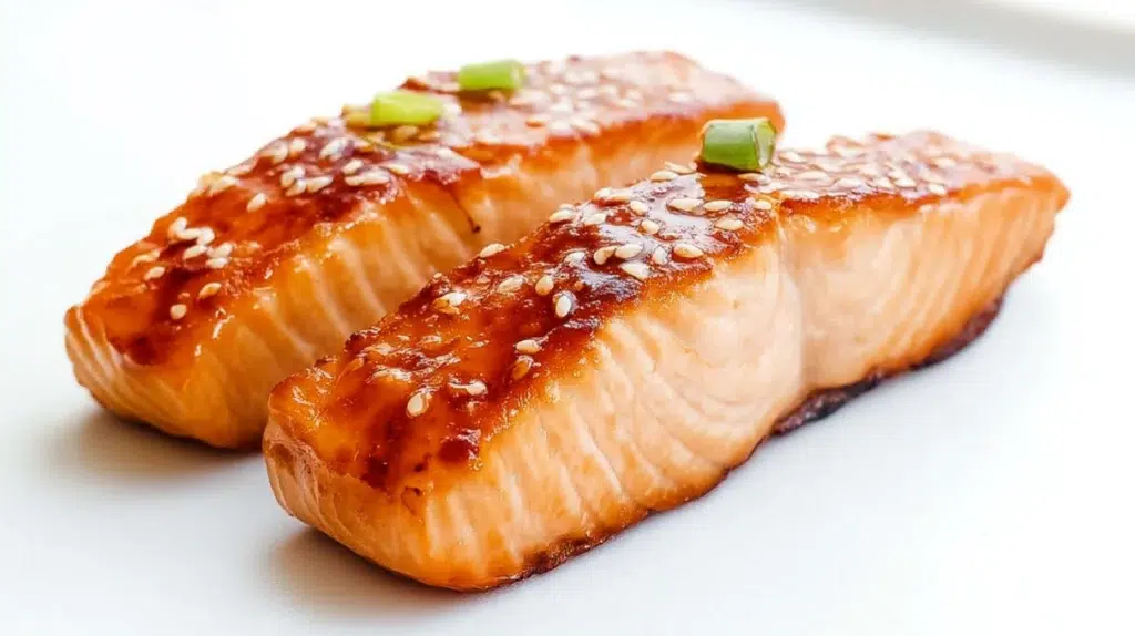 Miso salmon glazed with savory miso sauce and served with sesame seeds and green onions