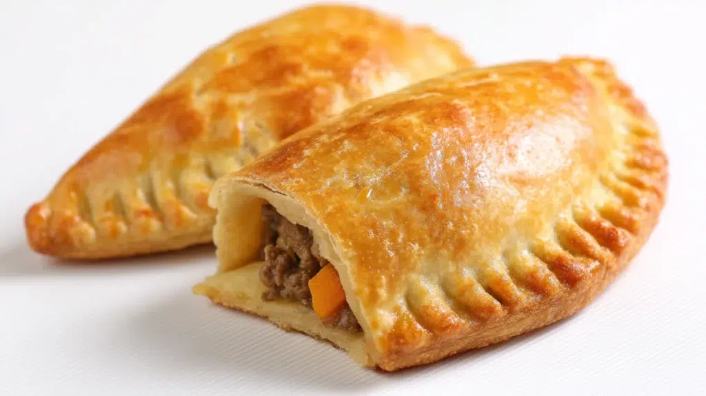 Golden Nigerian meat pies with flaky pastry crusts filled with seasoned minced meat, potatoes, and vegetables.