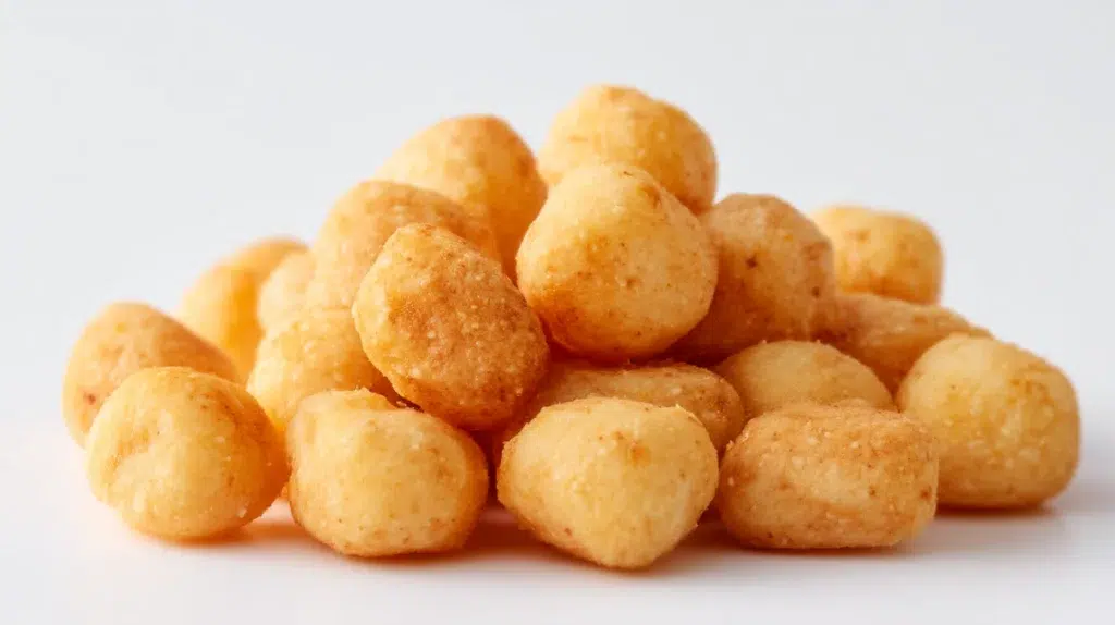 Crunchy chin chin snack pieces piled in a bowl with a golden crispy texture and light sugar coating.