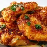 Crispy Bang Bang Thai chicken coated in a creamy sweet and spicy sauce and garnished with fresh herbs.