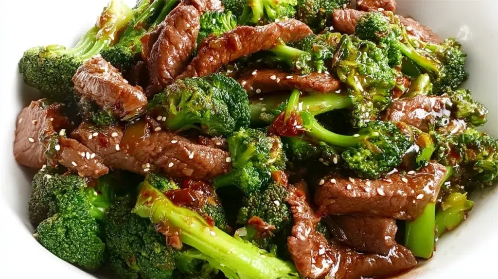 Beef and broccoli stir-fry made with tender slices of beef, crisp broccoli florets, and a glossy savory sauce.