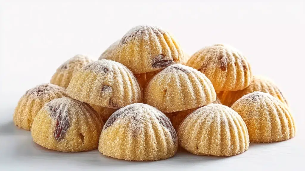 Lebanese maamoul date cookies filled with sweet date paste and decorated with traditional carved patterns.