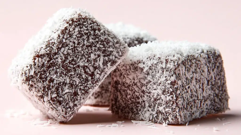 South African ystervarkies coated in chocolate and rolled in coconut, arranged on a serving plate.