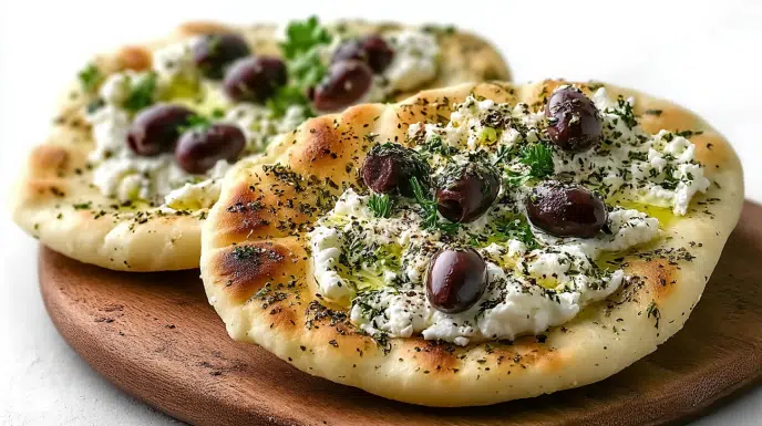 Zaatar naan with whipped feta and olives recipe