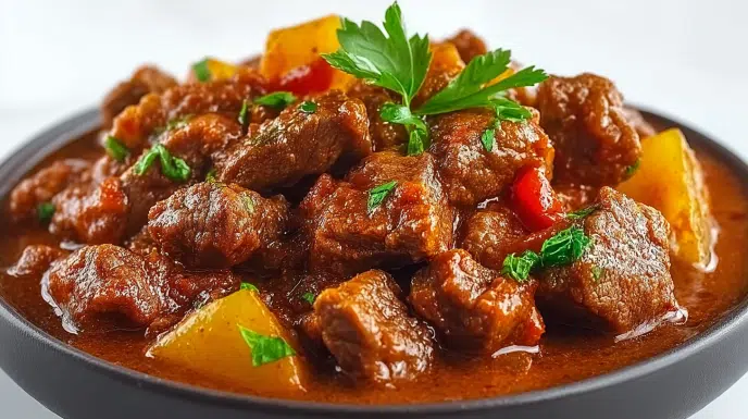 Egyptian beef goulash baked until golden and flaky, filled with seasoned ground beef and aromatic spices.