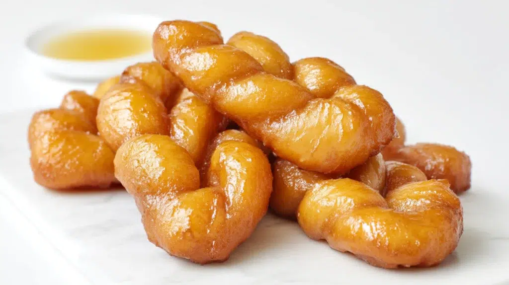 South African koeksisters braided and fried until golden, then soaked in a sweet syrup with a glossy finish.