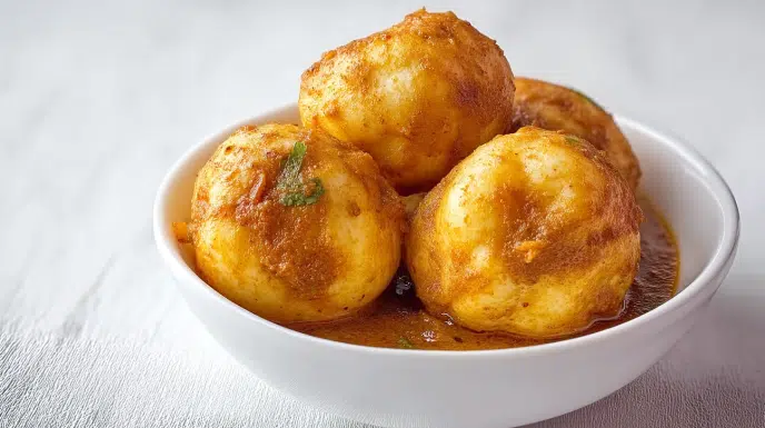 African Kuku Paka made with tender chicken simmered in a rich coconut curry sauce and garnished with fresh cilantro.