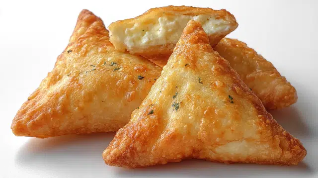 Cheese fatayer with golden baked pastry filled with melted cheese and sprinkled with sesame seeds