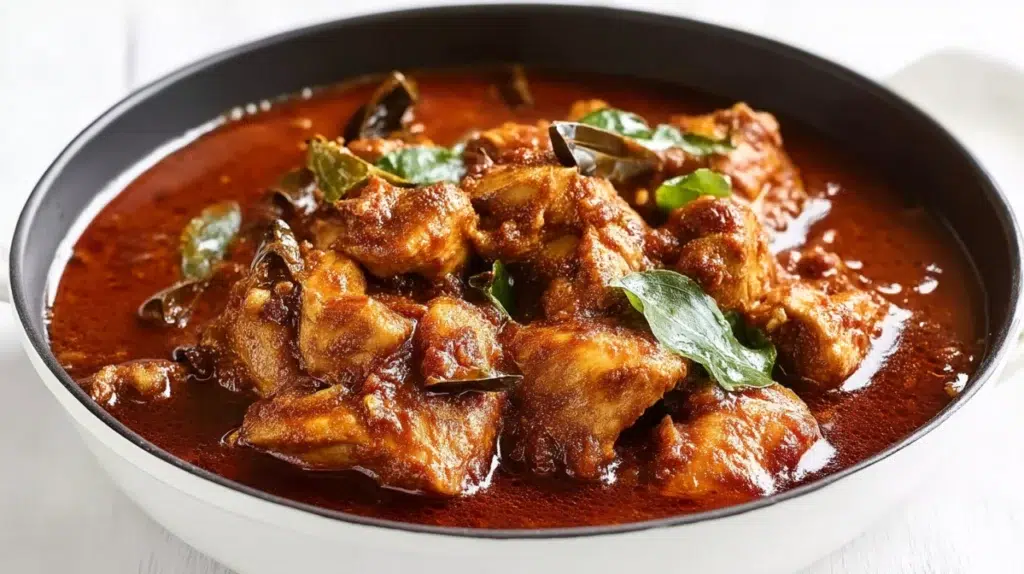 Ethiopian berbere chicken curry with tender chicken simmered in a rich spicy sauce and garnished with fresh herbs