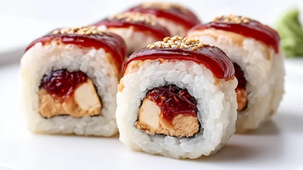 Peanut butter and jelly sushi rolls made with soft bread, creamy peanut butter, and fruity jelly sliced into bite-sized rounds