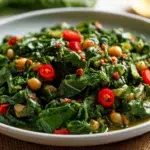 Tanzanian collard greens cooked with onions, tomatoes, and aromatic spices served as a flavorful side dish