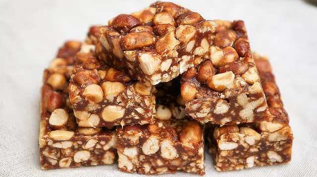 Tanzanian peanut brittle with roasted peanuts coated in a crisp golden caramel layer